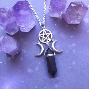 Pentacle Triple Moon Crystal Necklaces - Green Witch Creations