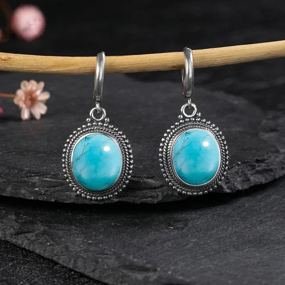 925 Sterling Silver Stone Oval Earrings