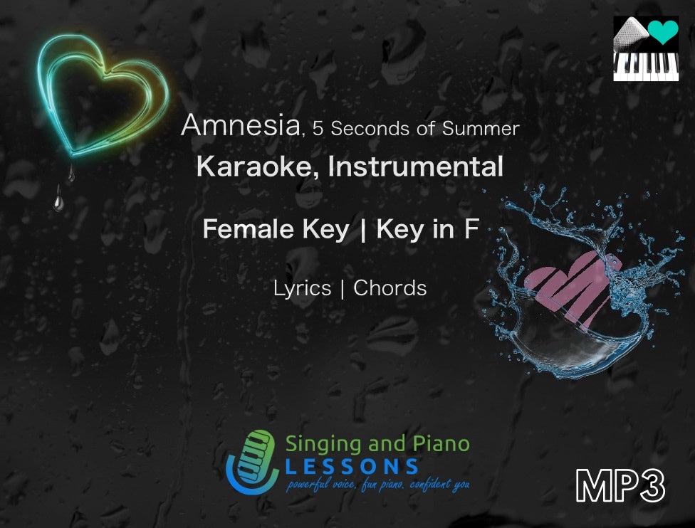 0 Amnesia by 5 Seconds of Summer Karaoke Instrumental in Female Key/ Baritone for Males