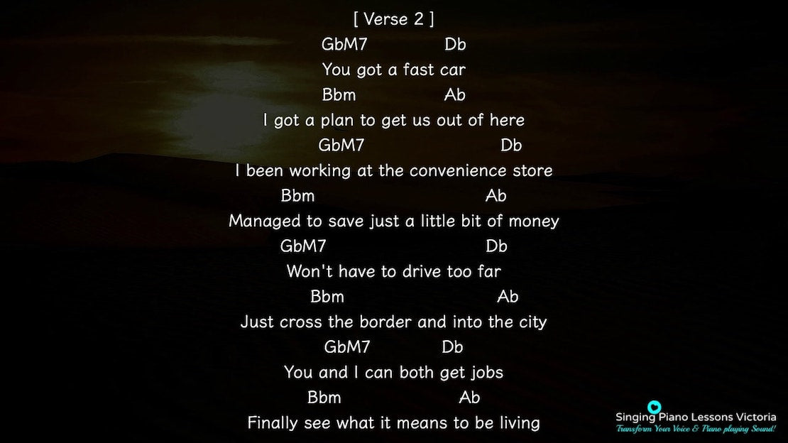 5 Verse Fast Car by Tracy Chapman, Karaoke in Higher Female Key(& Male, Baritone), HQ