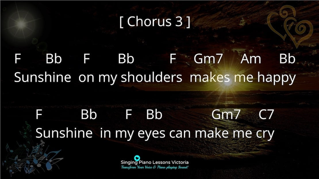 9 Chorus 3 Sunshine on my shoulders, John Denver KARAOKE in Female Key, Instrumental HQ/ Baritone for Males