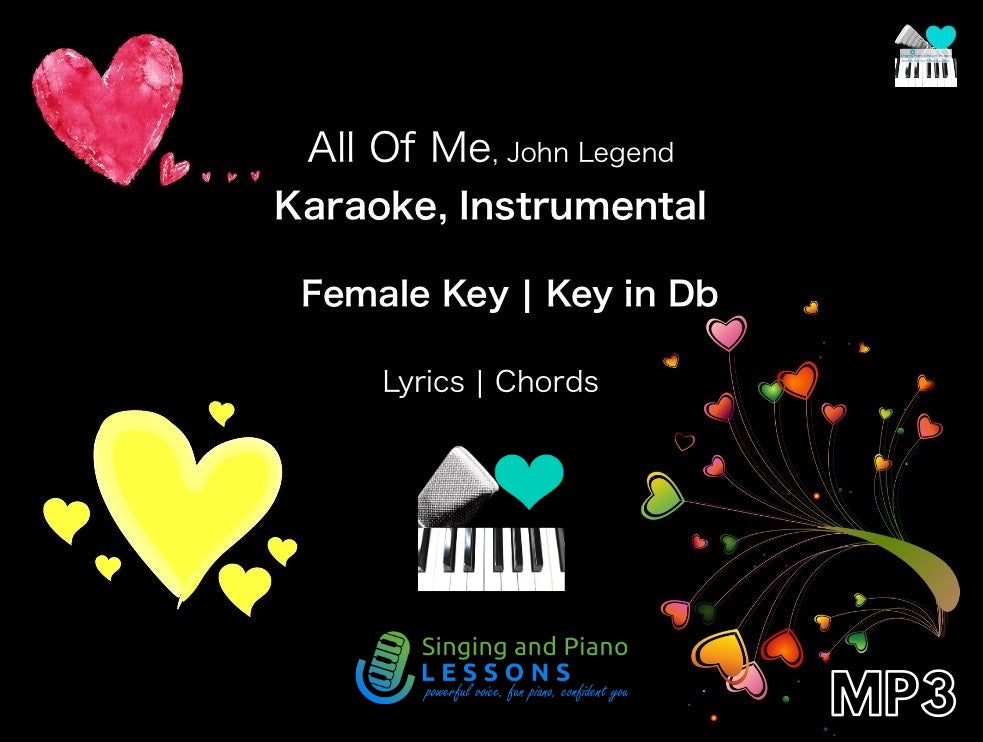 All of me by John Legend, Karaoke, Instrumental in Female Key