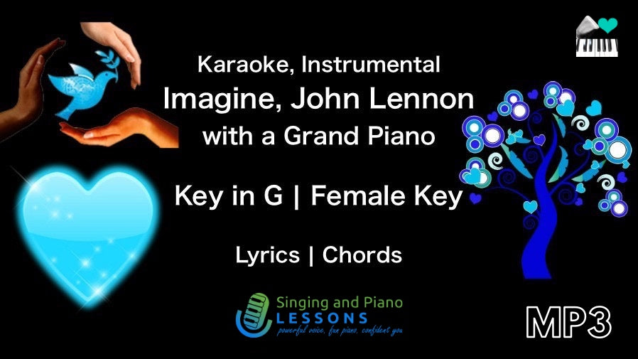 Imagine, John Lennon in Female Key/ Baritone for Males Karaoke with a Grand Piano Instrumental - Video MP3