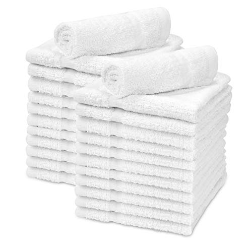 24 Pack White Wash Cloth For Bathroom, Kitchen 100% Cotton 12 x 12 Size