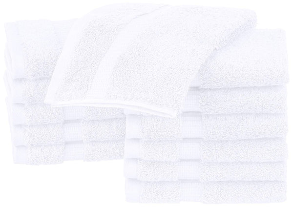 Talvania Washcloths Towels 24 Pack Super Absorbent Terry Towel 100% Ring Spun Cotton White Wash Cloth with Border Design Ideal for Face Wash