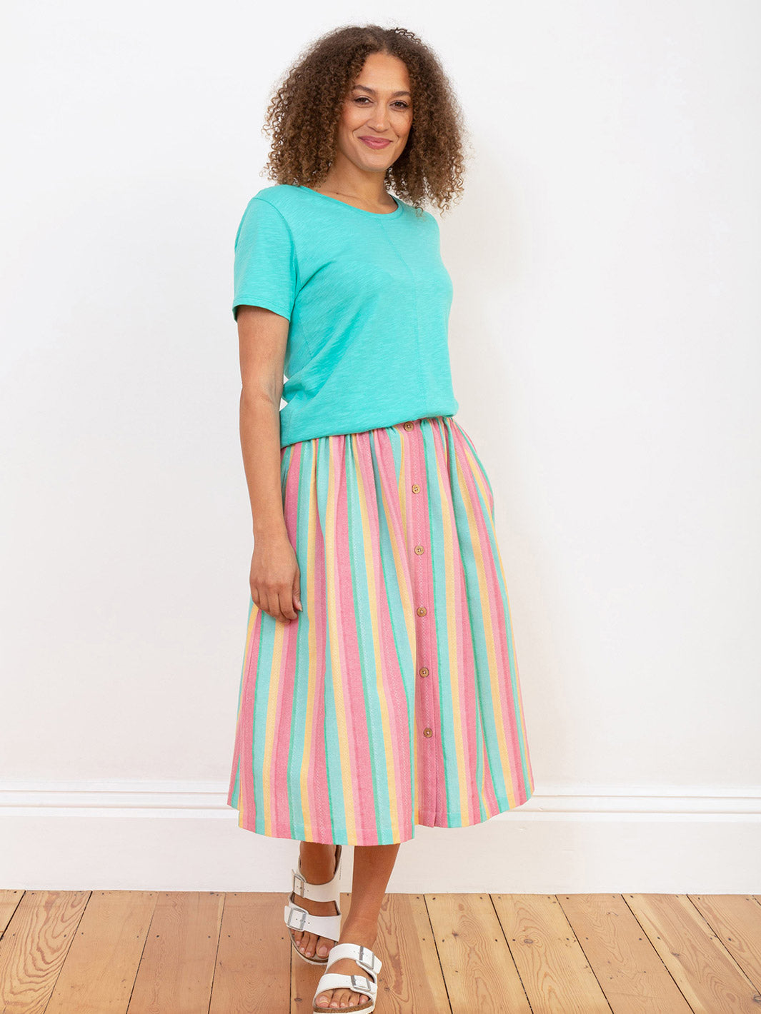 Mudeford button front midi skirt