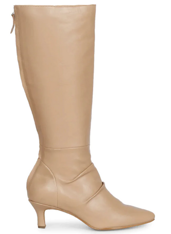 SAINT NADINE NUDE LEATHER SLOUCHY KITTEN HEEL LONG BOOTS