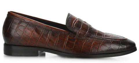 SAINT ANSPRAND BROWN CROCO EMBOSSED LEATHER LOAFERS