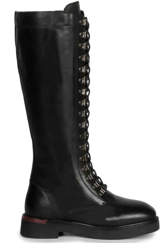 SAINT MERCELLO LACE UP BLACK LEATHER HIGH TONGUE TALL BOOTS