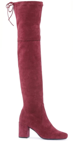 SAINT LUISA MAROON STRETCH SUEDE ABOVE THE KNEE THIGH HIGH BOOTS