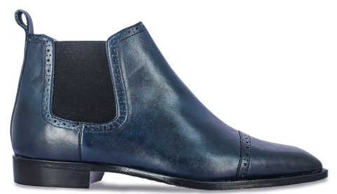 SAINT FREDERICO NAVY LEATHER BROGUE DETAIL CHELSEA BOOTS