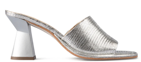 SAINT EVELYN SILVER LIZARD PRINT LEATHER HEELS