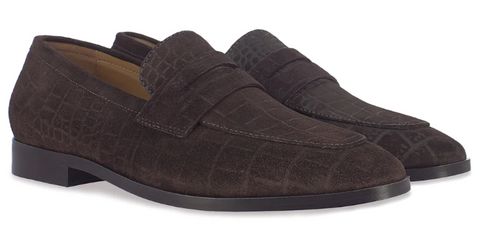 SAINT ALESSANDRO BROWN SUEDE CROCO PRINT LEATHER LOAFERS