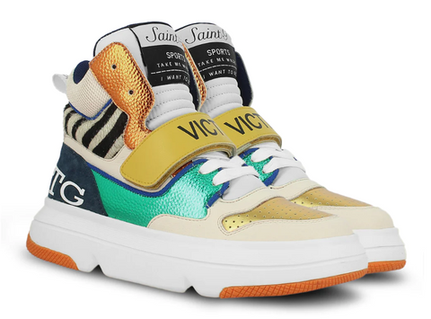 SAINT LAUREL MULTI COLOR LEATHER HANDCRAFTED SNEAKERS.