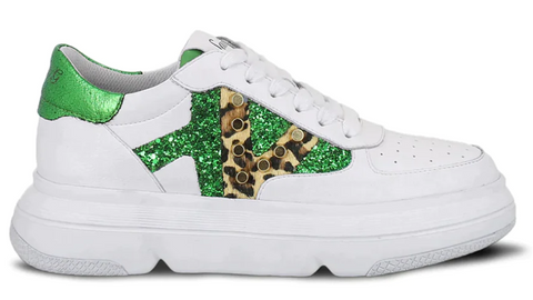 SAINT ANTEA WHITE & GREEN LEATHER SNEAKERS