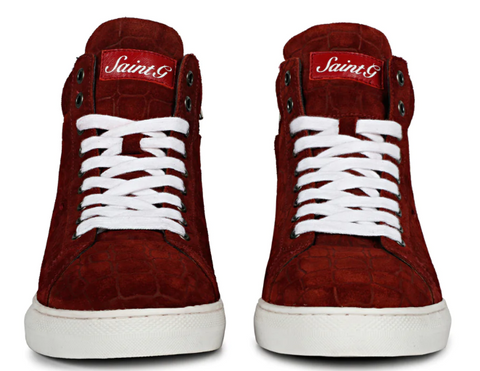 SAINT HARVEY CROCO EMBOSSED BURGUNDY LEATHER SNEAKERS