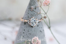 Load image into Gallery viewer, Engagement ring Charles &amp; Colvard forever one moissanite,  cluster ring, diamond ring, diamond engagement ring. - Amunet Jewelry
