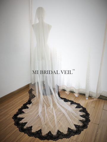black lace wedding veil