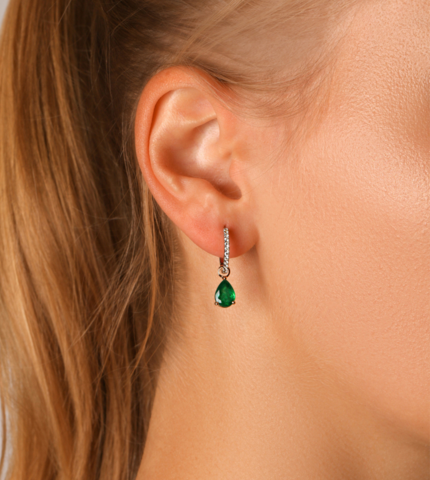 Solitaire Diamond Emerald Earrings