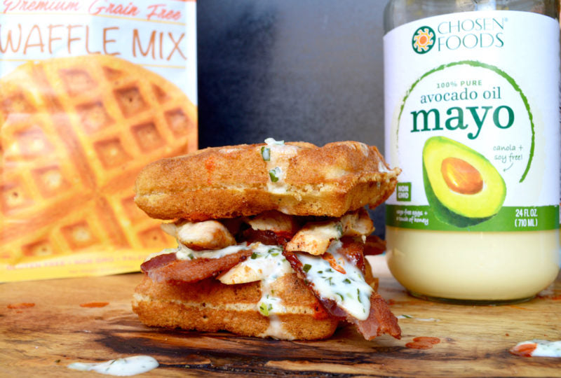 Chicken & Bacon Waffle Sandwich with Creamy Ranch