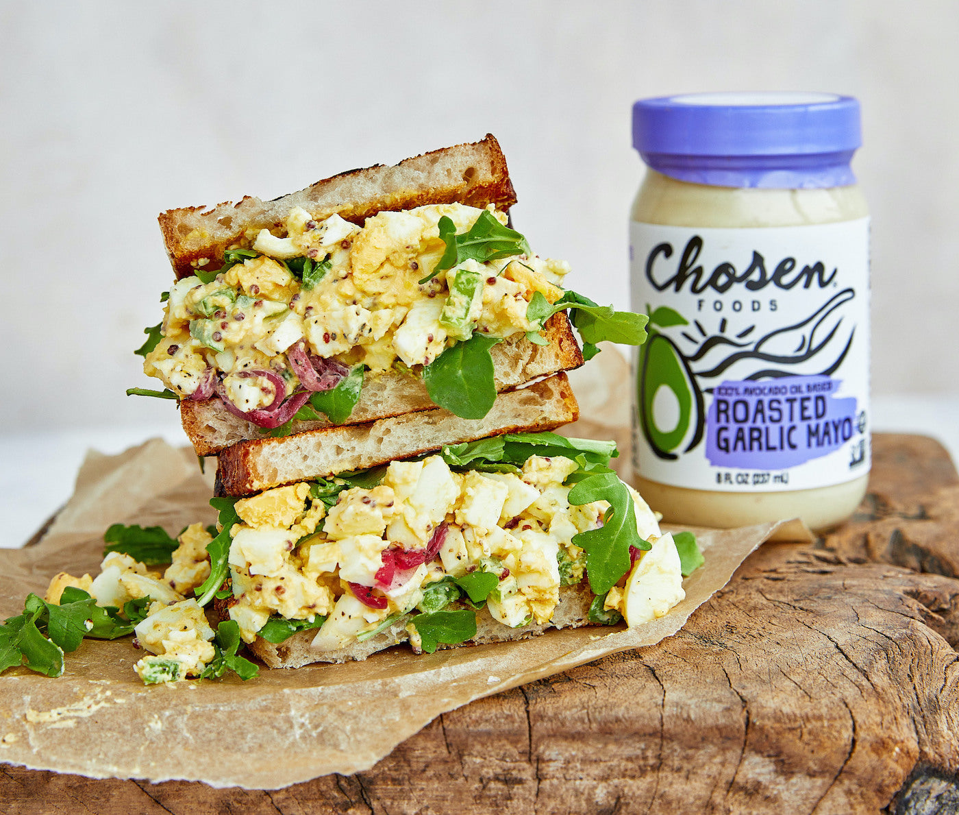 Egg Salad Sandwich made with Chosen Foods Roasted Garlic Mayo