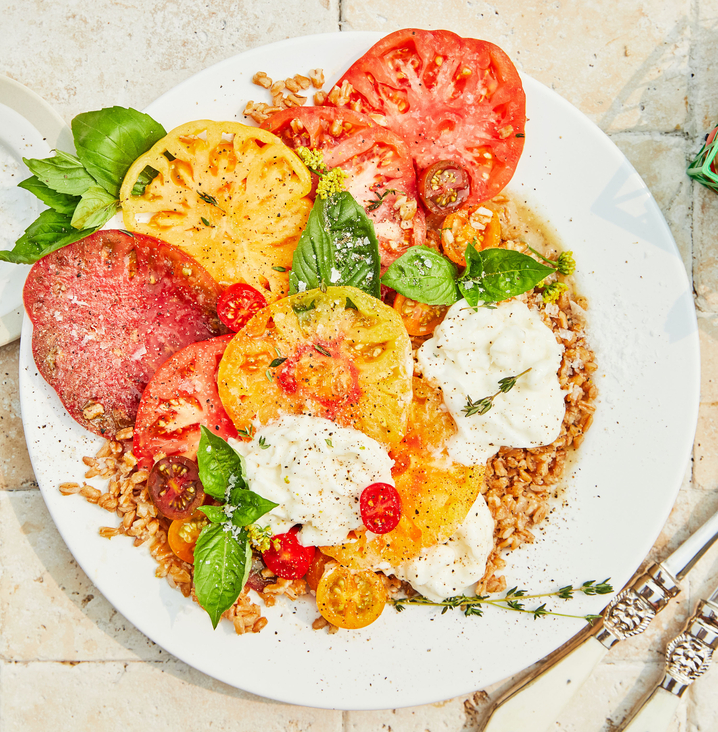 Farro Caprese Salad made with Chosen Foods Apple Cider Vinegar Dressing & Marinade