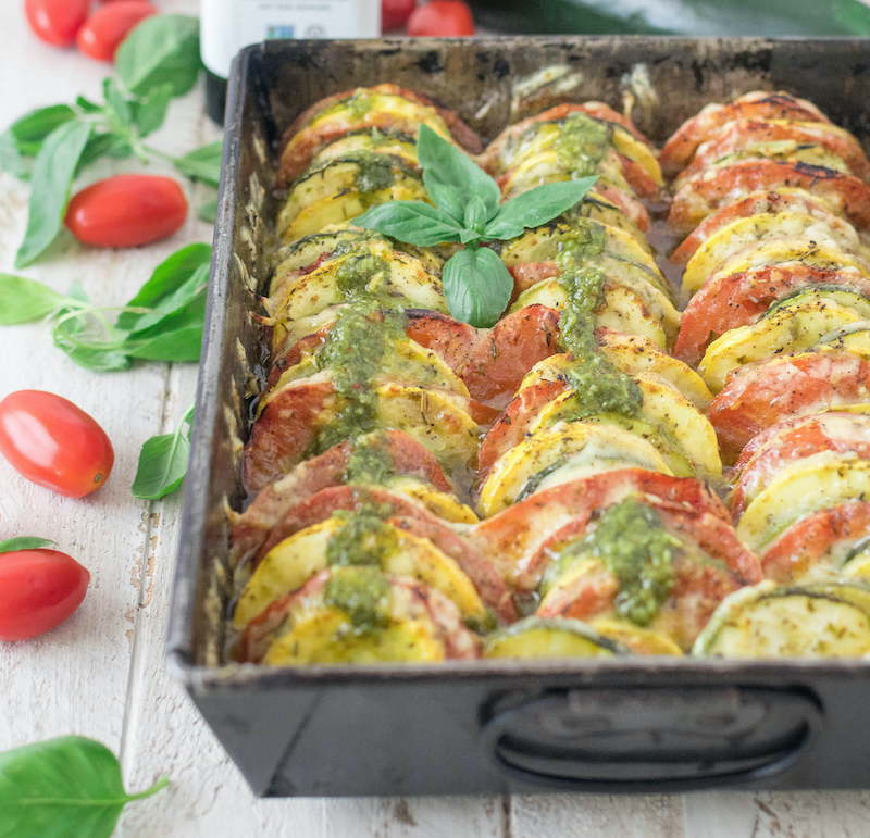 Pesto Veggie Bake made with Chosen Foods 100% Pure Avocado Oil