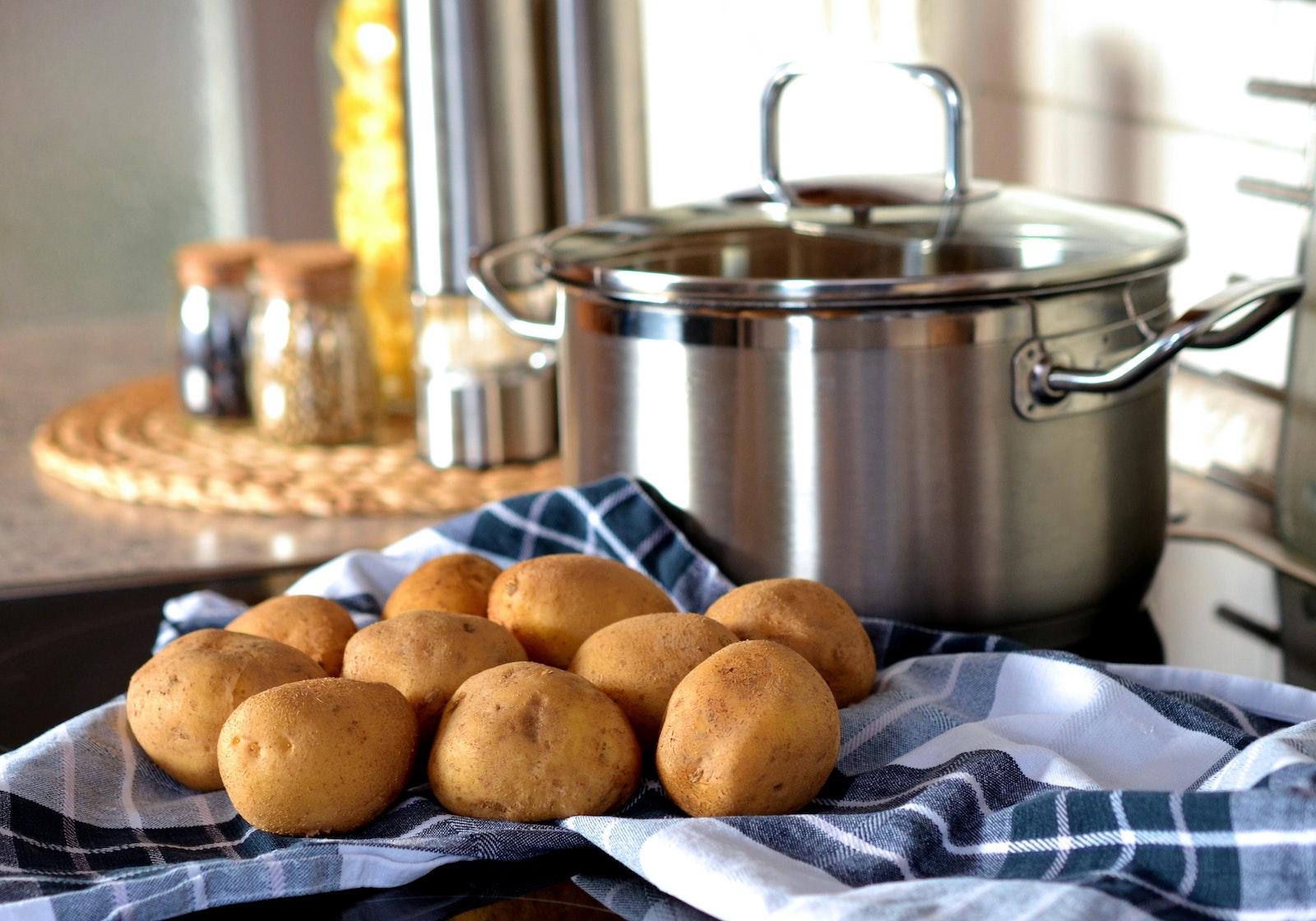 potatoes next to a pot