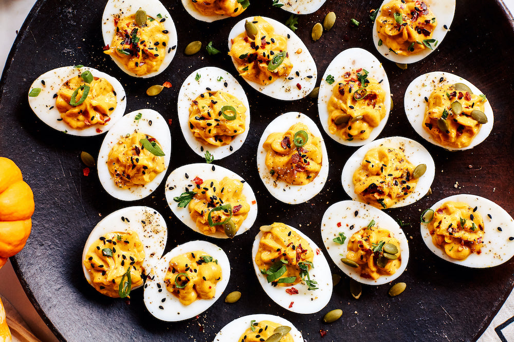 Pumpkin Spiced Deviled Eggs made with Chosen Foods Classic Avocado Oil Mayo