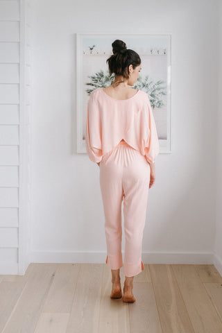 Model in Flowy Lounge Top and Tapered Lounge Pants