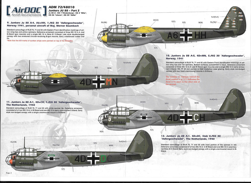 Airdoc Junkers Ju 88 Part 2 Decals 148 10 Warbird Decals