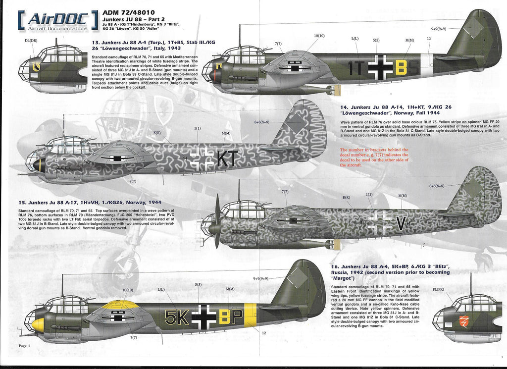 Airdoc Junkers Ju 88 Part 2 Decals 148 10 Warbird Decals