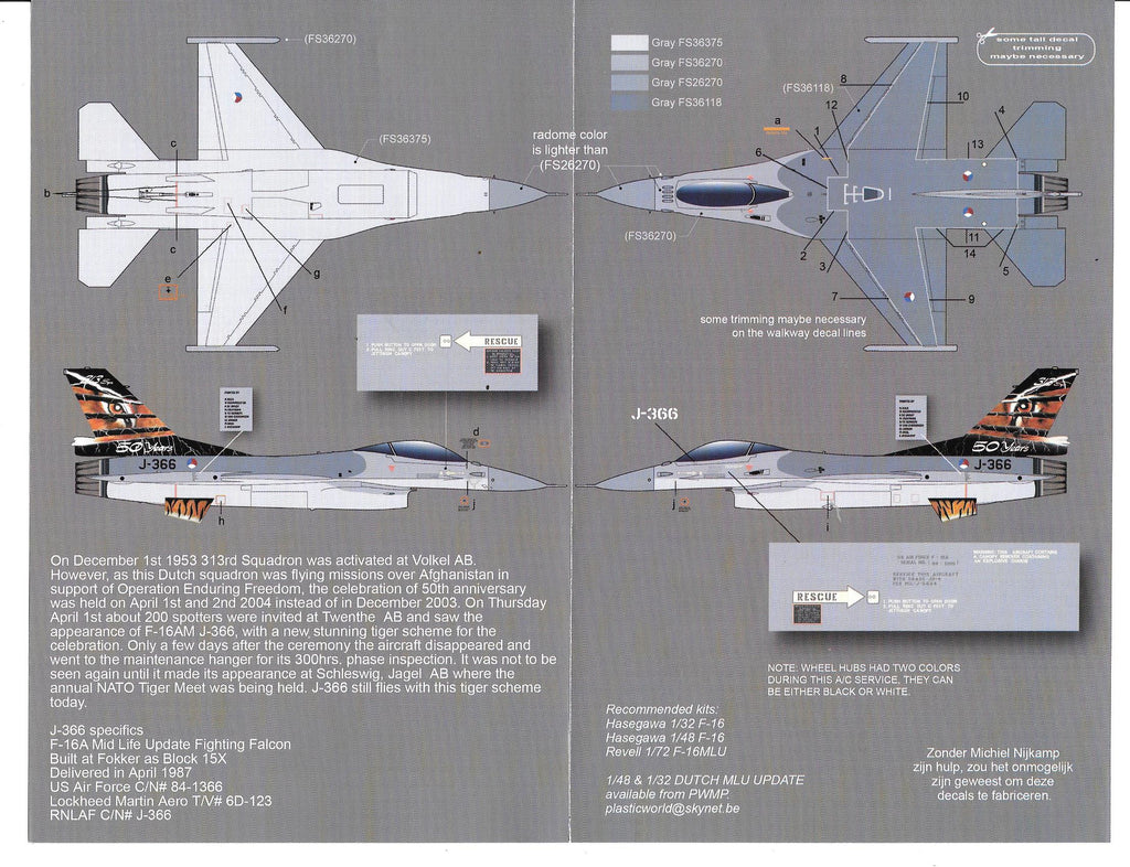 Zotz Dutch 313 Sqn F 16 50 Years Ann Koninklijke Luchtmacht Decals Warbird Decals