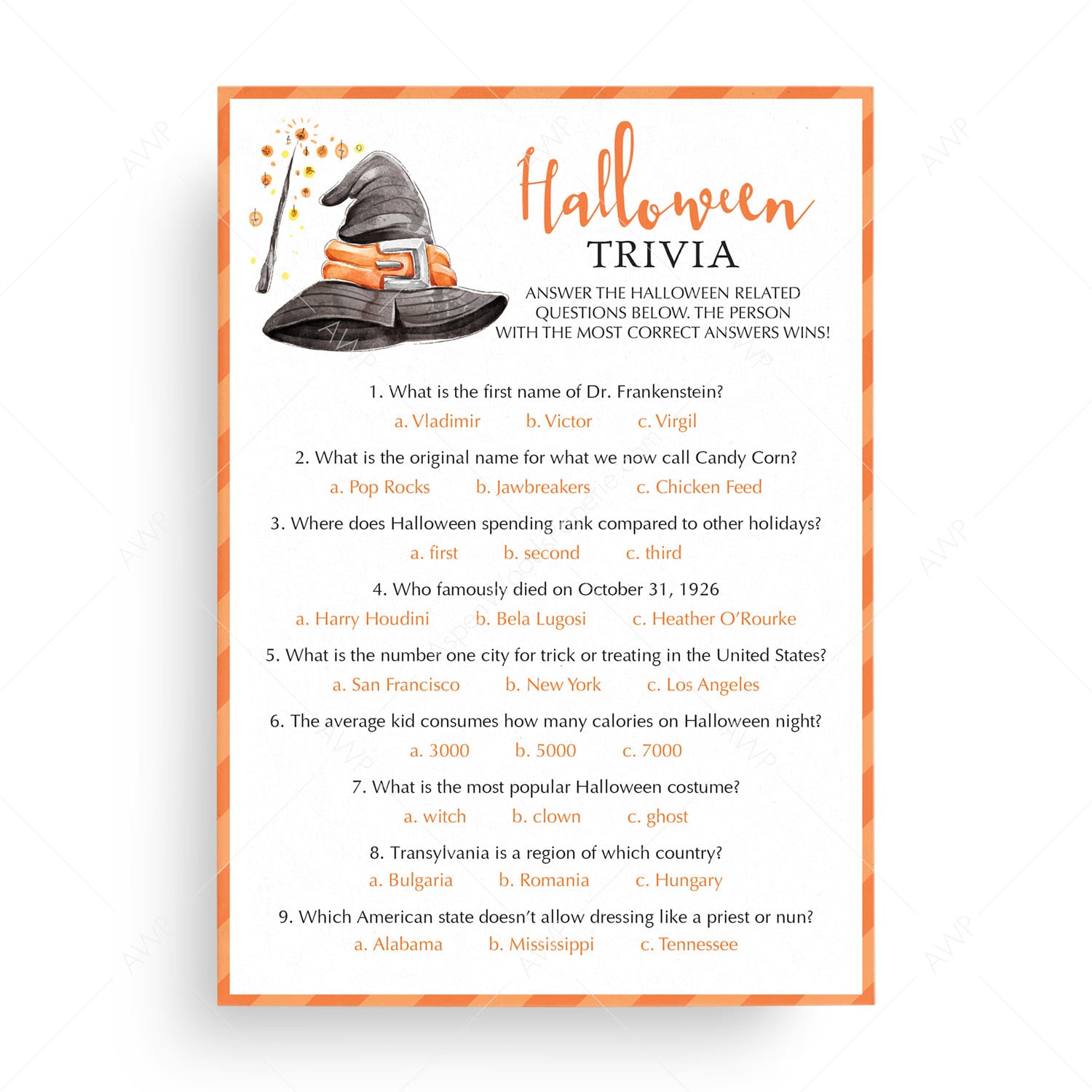 Halloween Trivia Game To Play At Home Aspen Woods Paperie