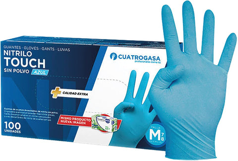 Guantes de nitrilo sin polvo talla L 8-9, Guantes desechables de examen,  color azul, 100 unidades