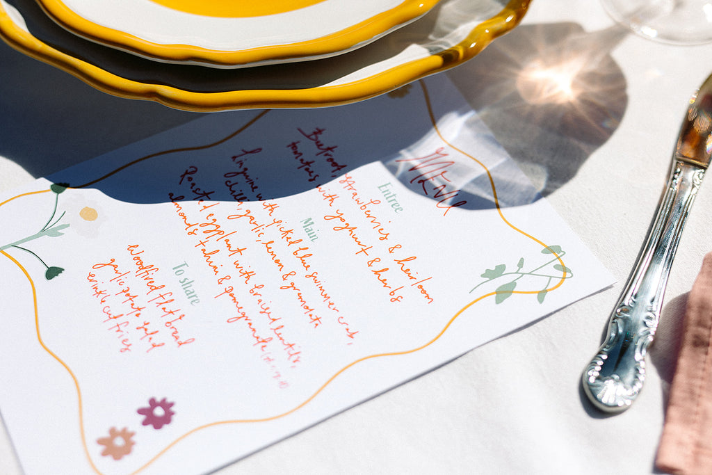 Wedding menu in bright colours