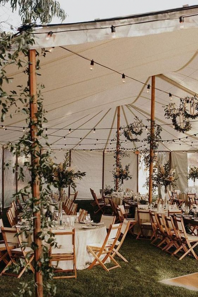 bohemian wedding marquee with fairy lights