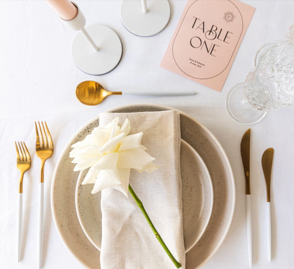 wedding styling roses pink candle with gold cutlery