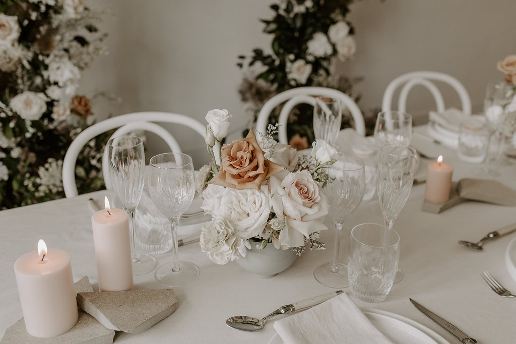 blush and nude coloured wedding table