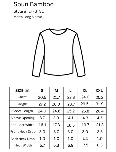 size chart btsl mens bamboo long sleeve