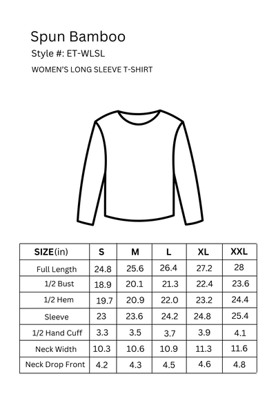 Size chart for women’s bamboo lounge long sleeve