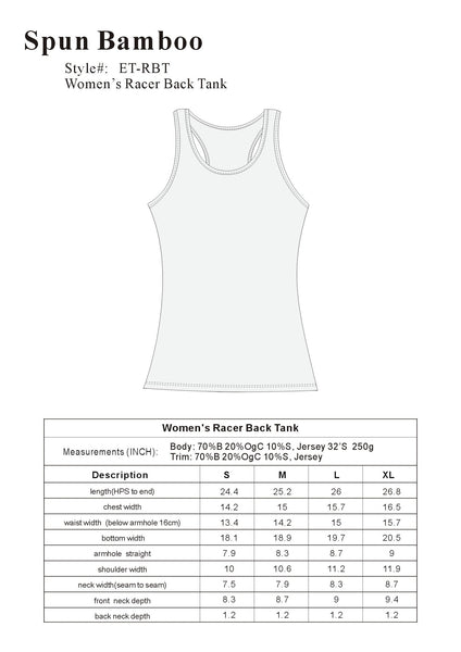 Size Chart RBT RACER BACK TANK