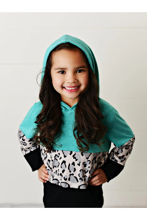 Black and Teal leopard Hoodie