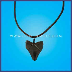 LEATHER NECKLACE WITH IMITATION SHARK TOOTH PENDANT