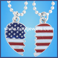 American Flag Hearts Best Friend Necklaces | Wholesale American