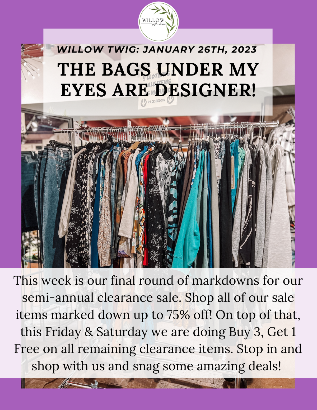 The bags under my eyes are designer! Friday and Saturday buy 3 get one free! BOGO