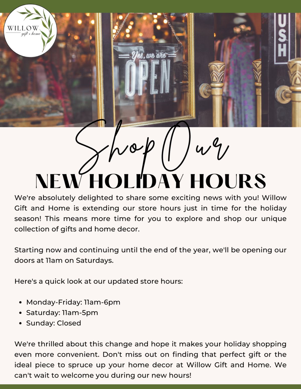 Shop our new Holiday Hours