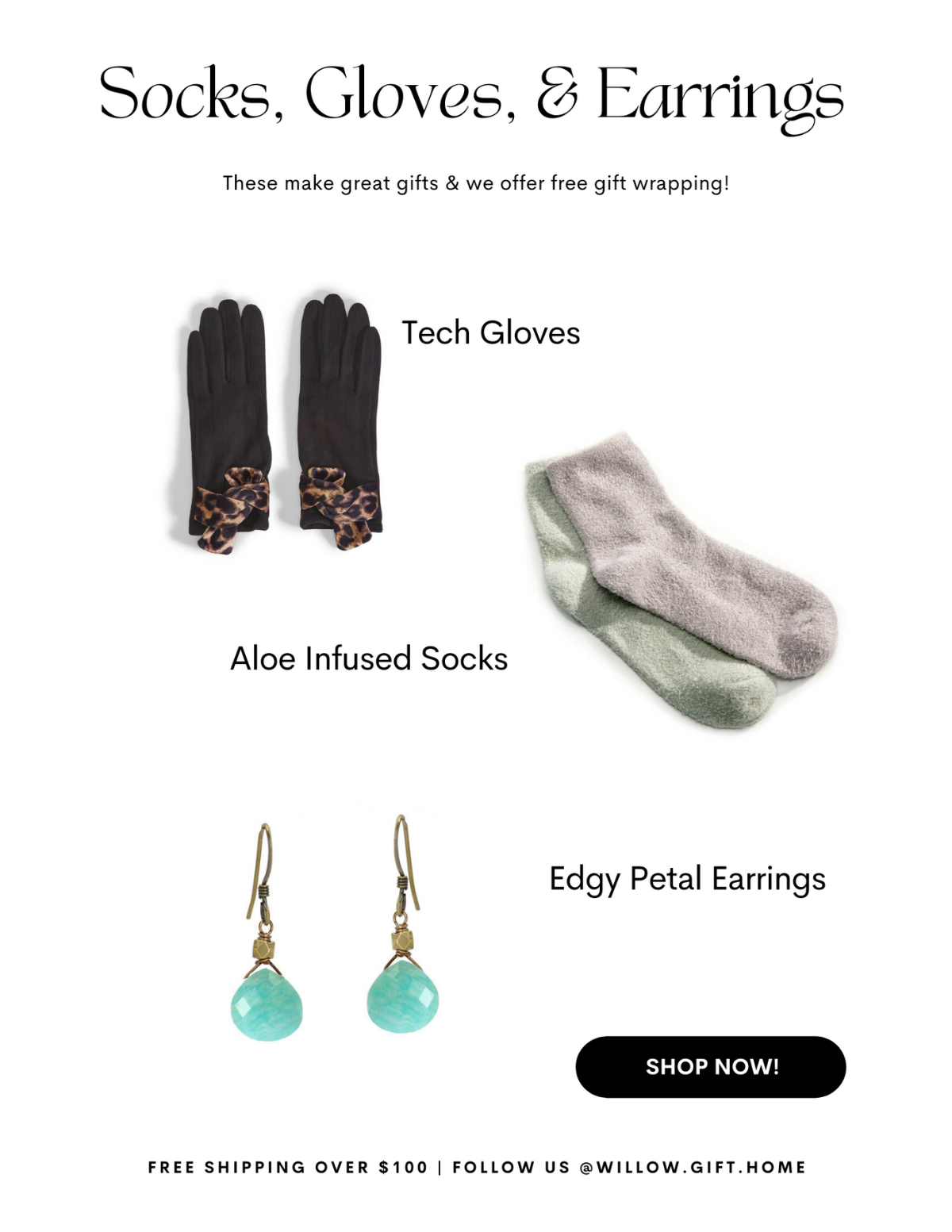 earrings glvoes and socks
