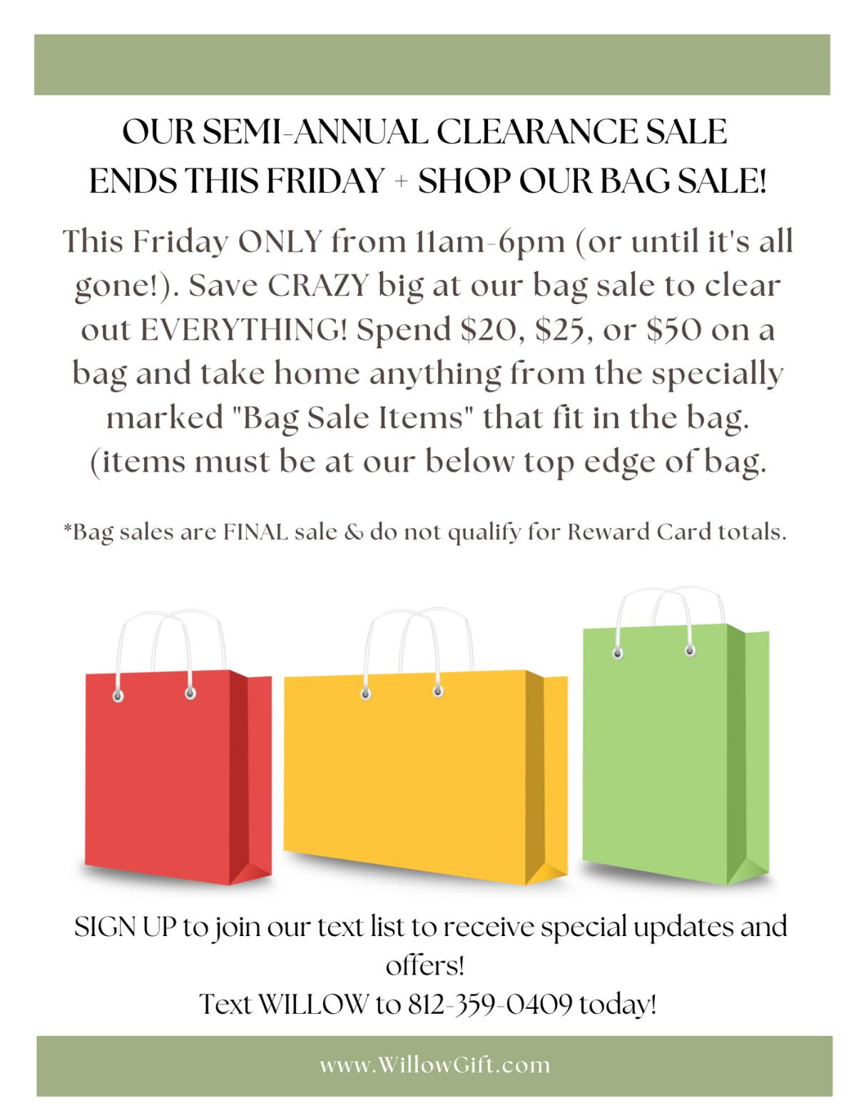 Semi-annual bag sale - clearance items