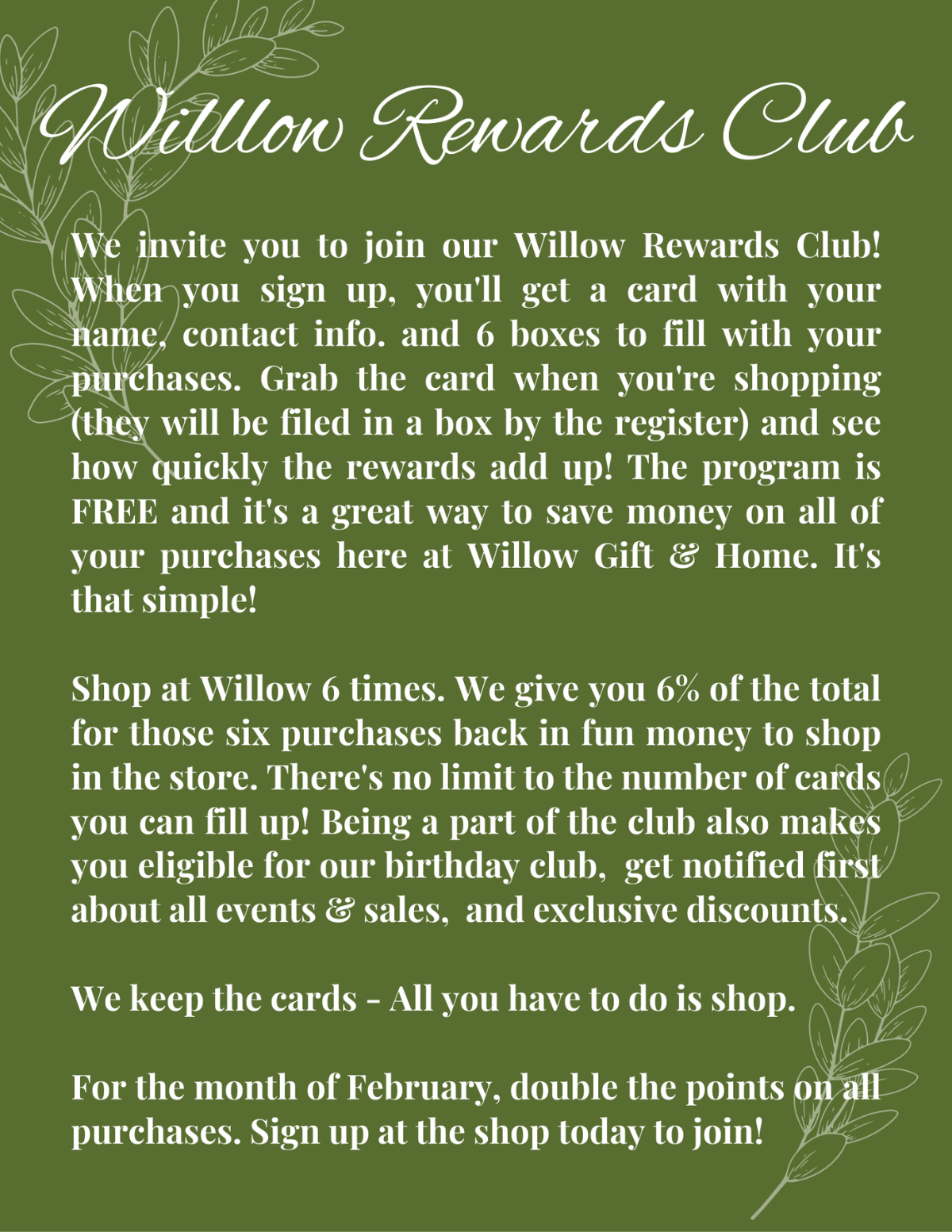 Join Willow Rewards Club